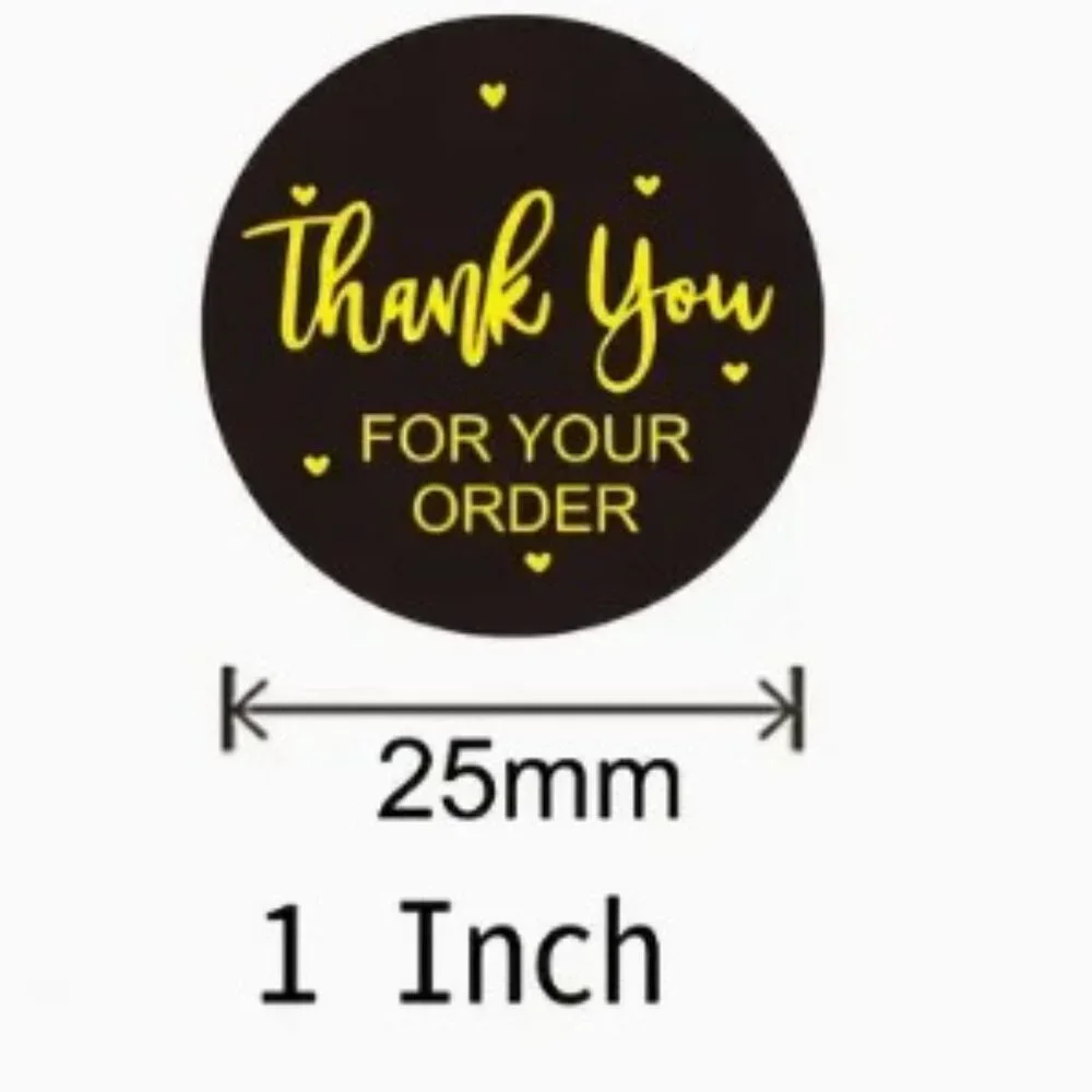 Roll of 500 Thank you stickers black and gold NWT